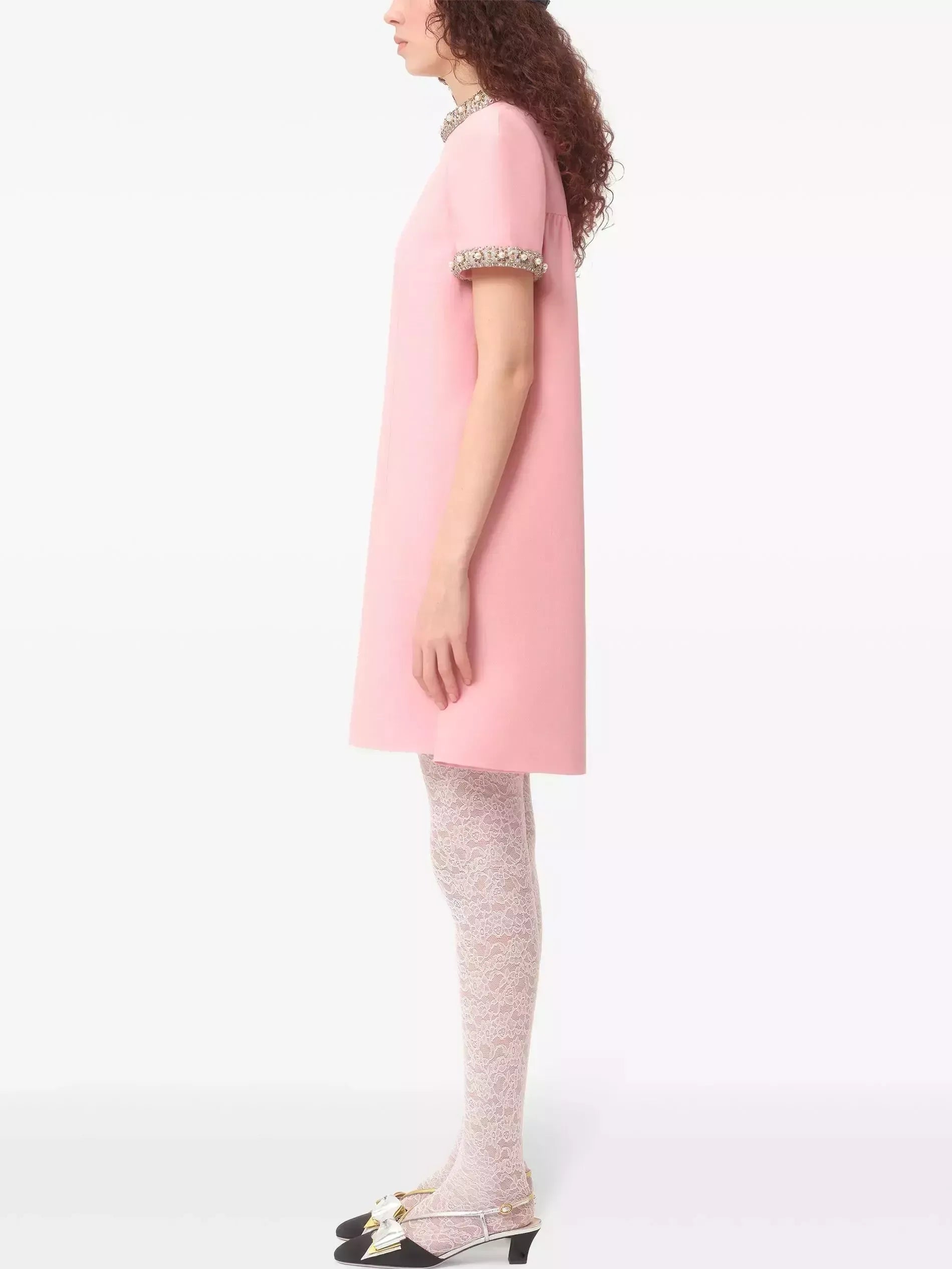 Crystal-Trimmed Short-Sleeve Shift Mini Dress - Dresses
