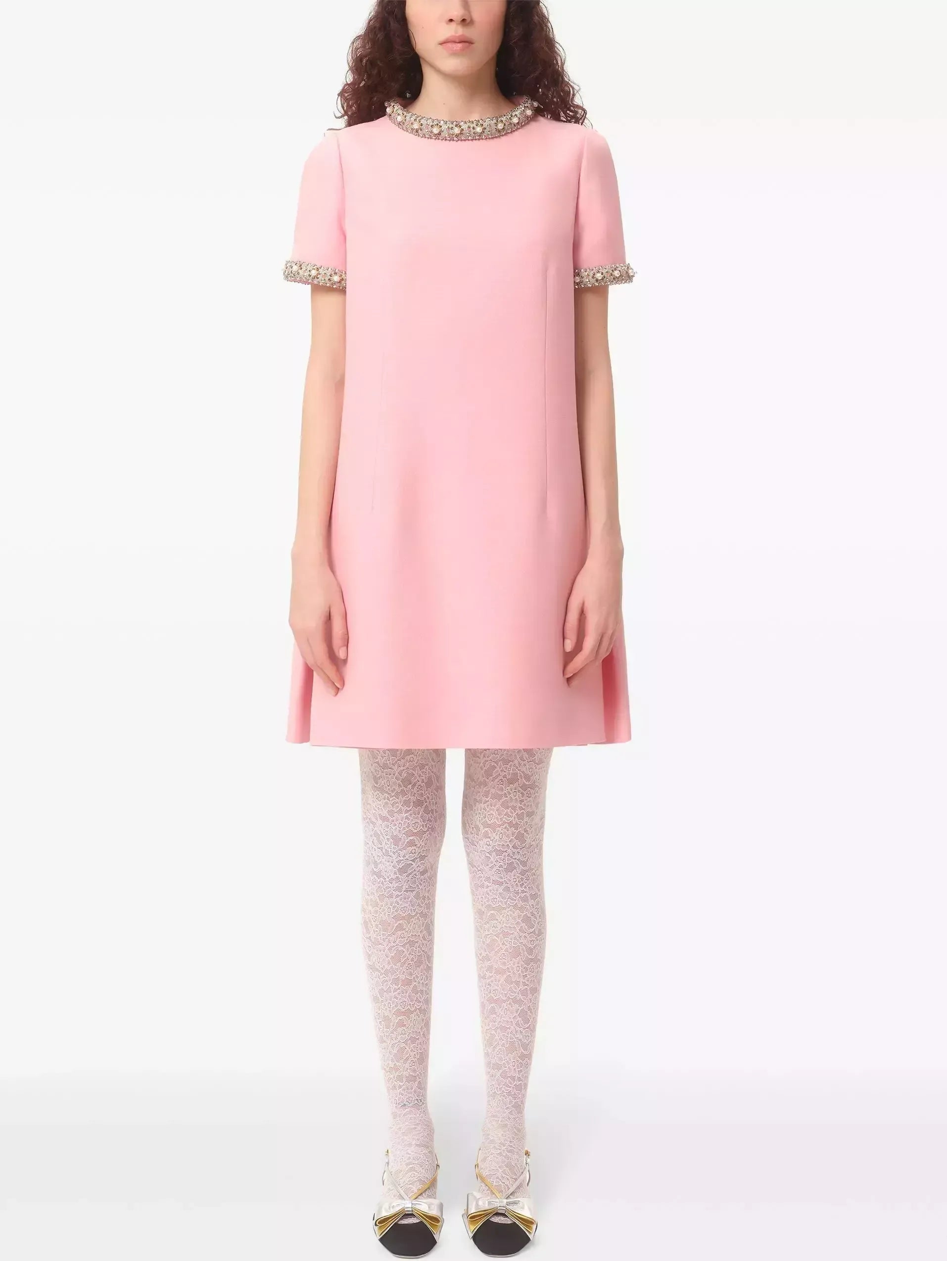 Crystal-Trimmed Short-Sleeve Shift Mini Dress - Dresses