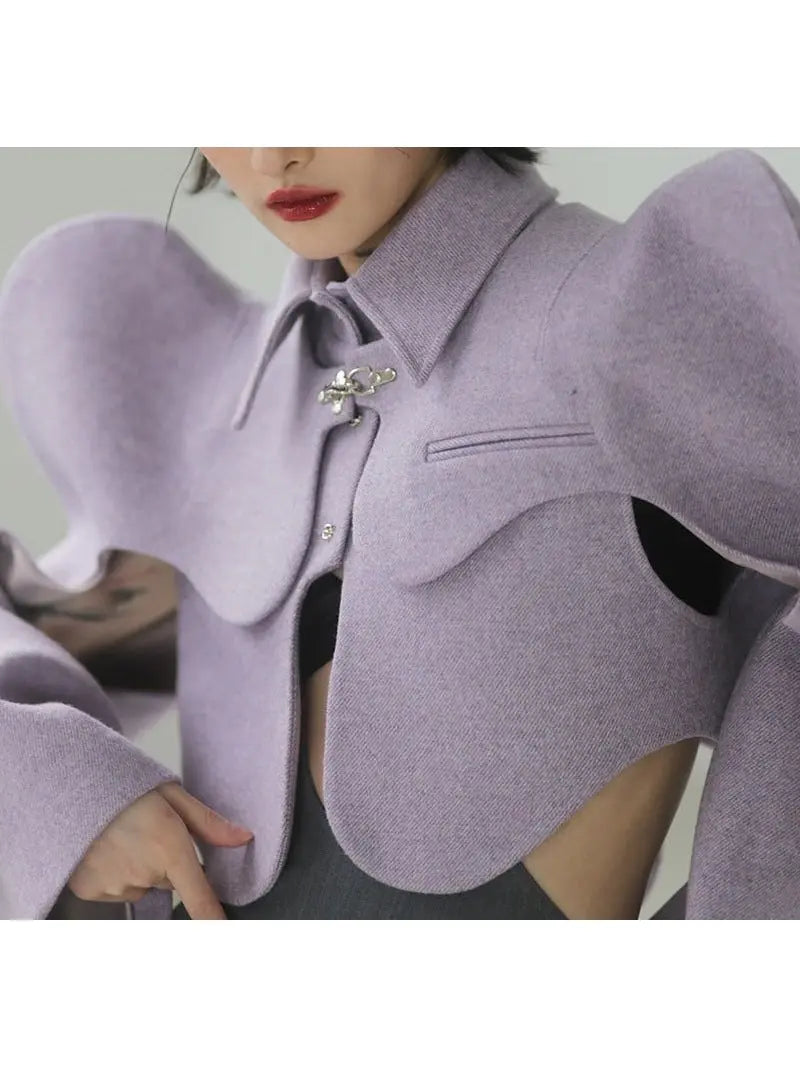 Curvy Shoulder-Detail Cropped Jacket Lilac - Jackets