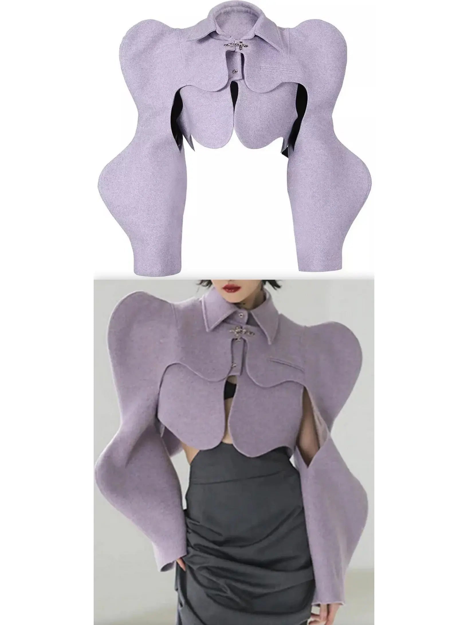 Curvy Shoulder-Detail Cropped Jacket Lilac - Jackets