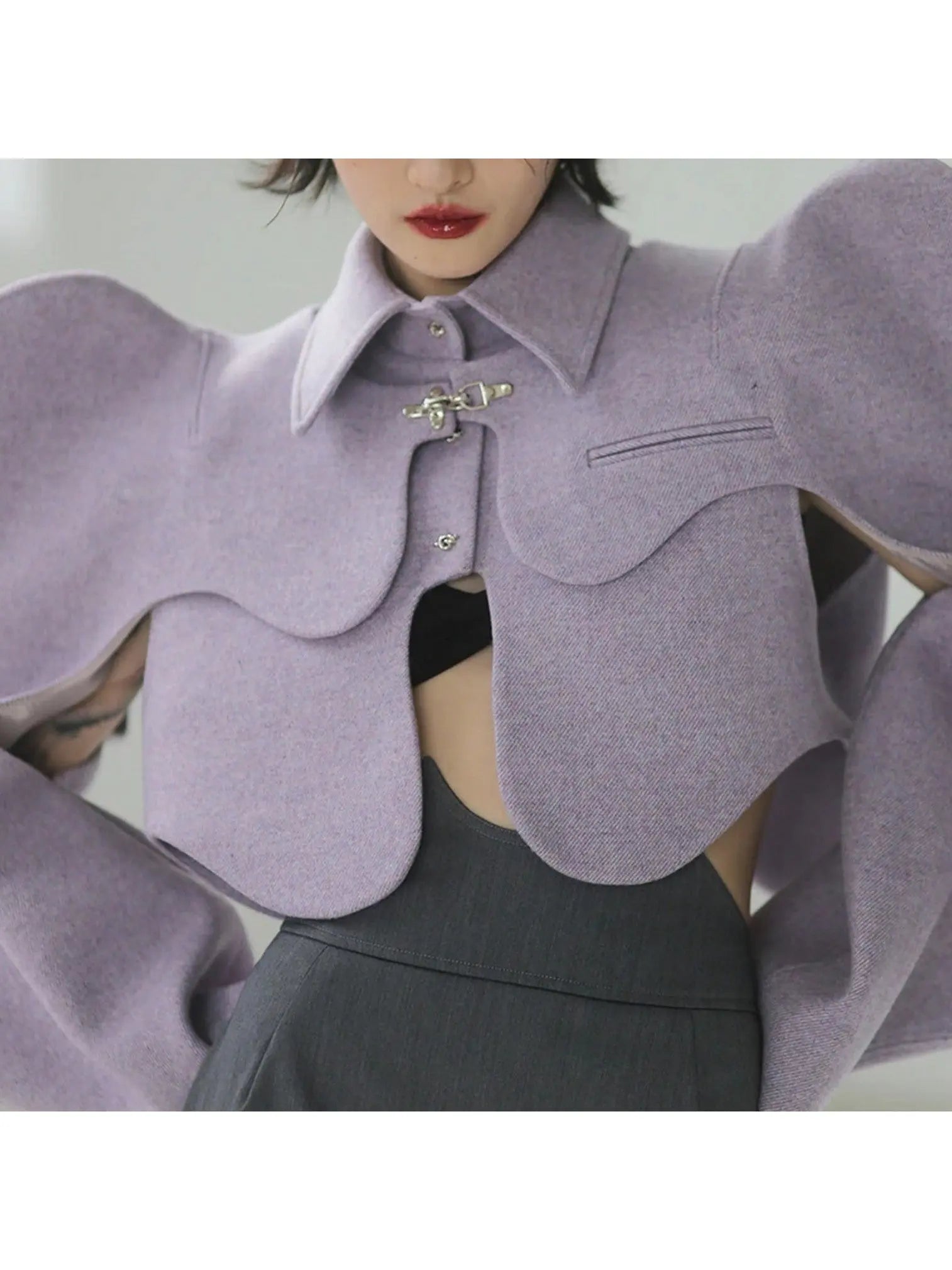 Curvy Shoulder-Detail Cropped Jacket Lilac - Jackets