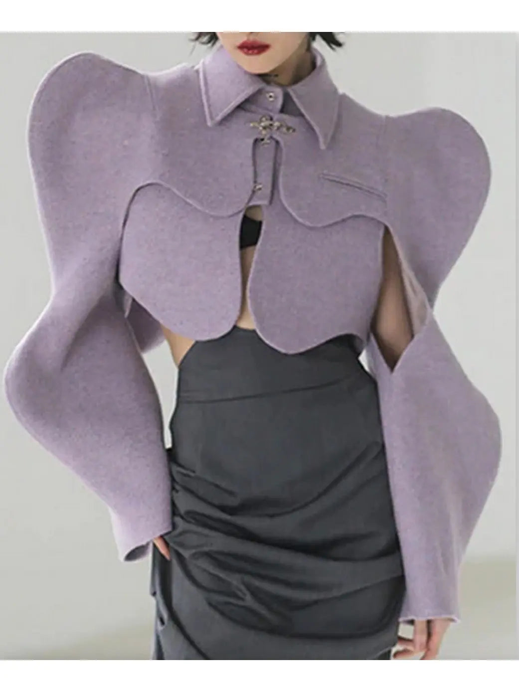 Curvy Shoulder-Detail Cropped Jacket Lilac - Jackets