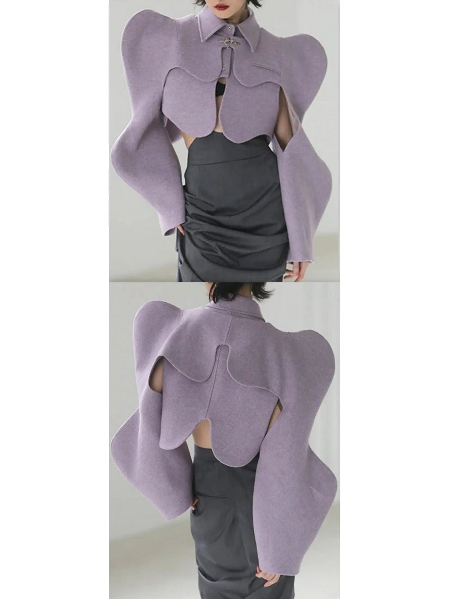 Curvy Shoulder-Detail Cropped Jacket Lilac - small - Jackets