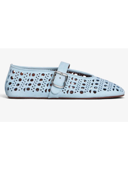 Cut-Out Buckled Lambskin Ballerina Flats in Sky Blue - Footwear