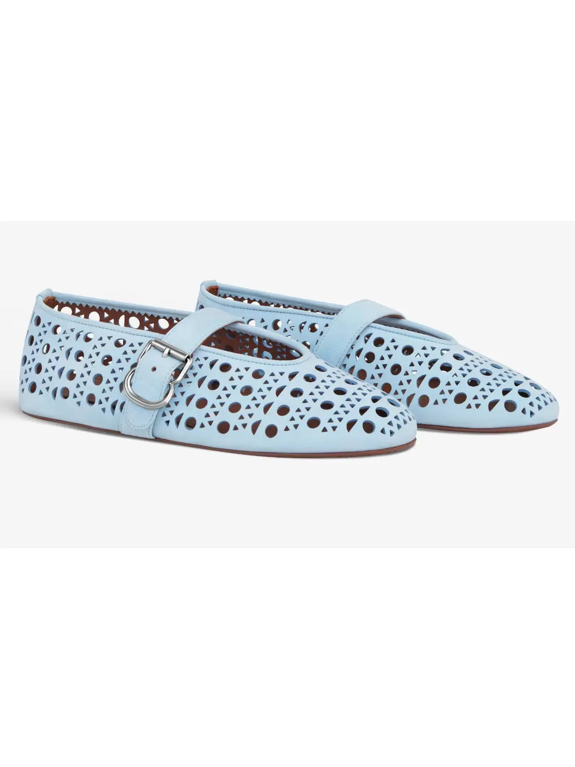 Cut-Out Buckled Lambskin Ballerina Flats in Sky Blue - Footwear