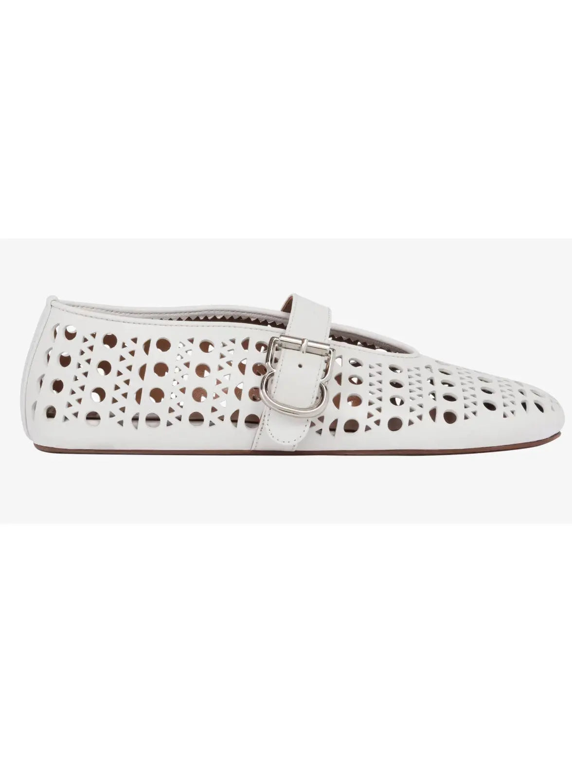 Cut-Out Buckled Lambskin Ballerina Flats in White - Footwear