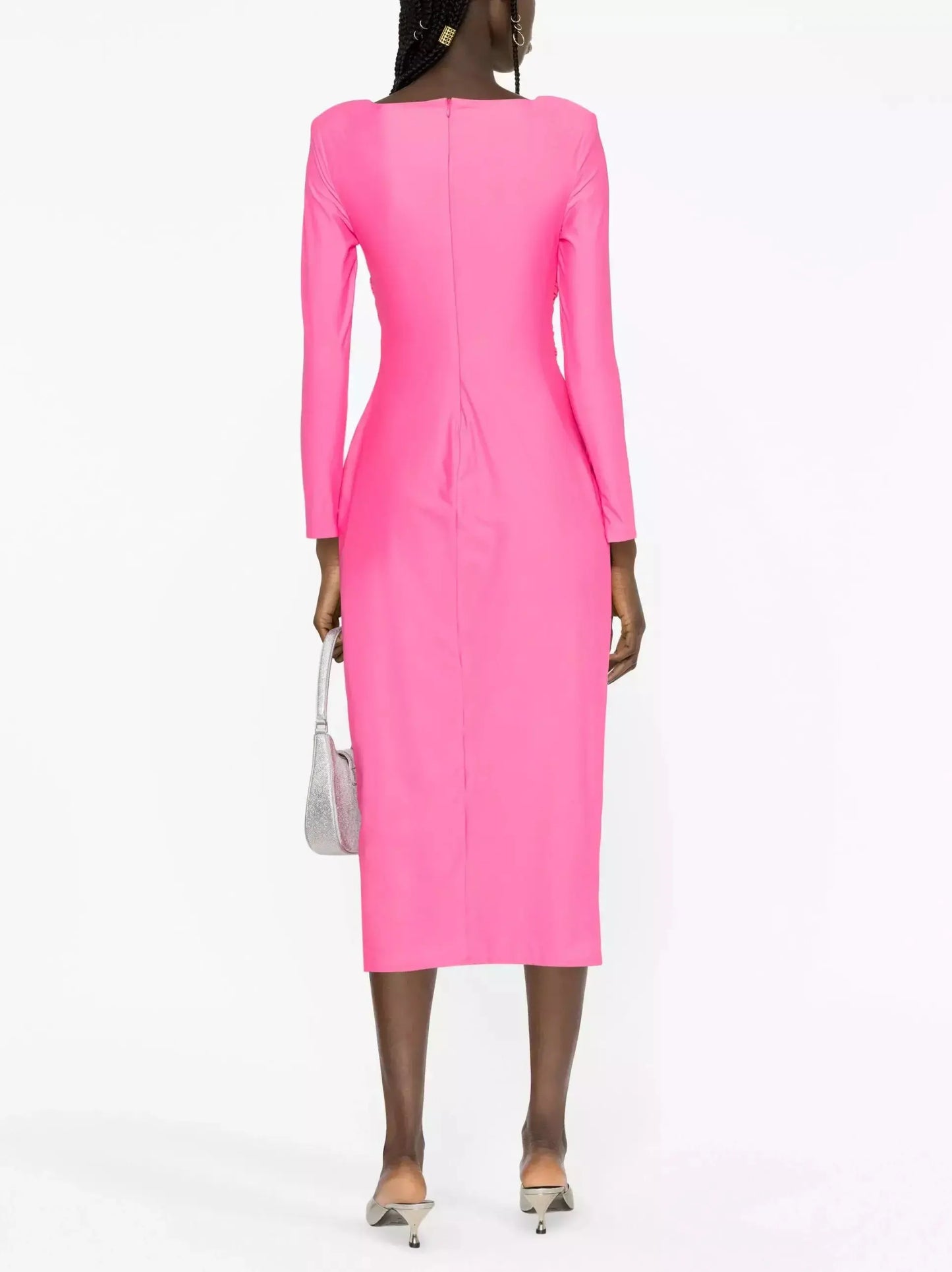 Cut-Out-Detail Pink Jersey Midi Dress - Dresses