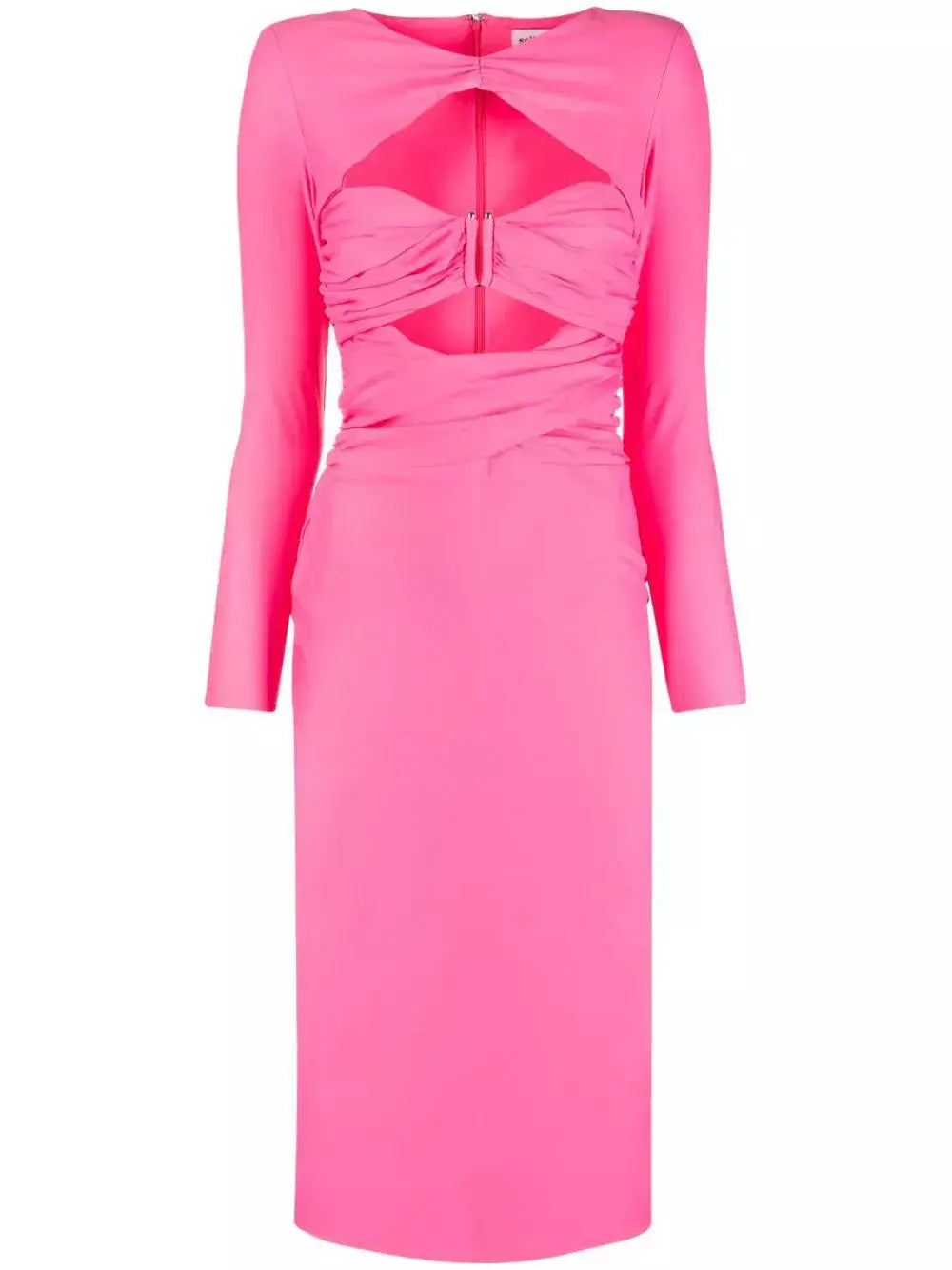 Cut-Out-Detail Pink Jersey Midi Dress - Dresses