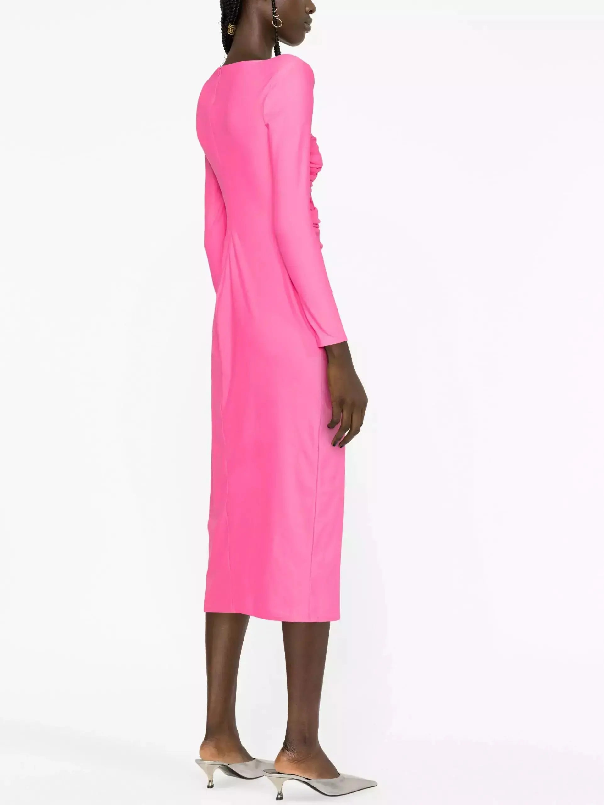 Cut-Out-Detail Pink Jersey Midi Dress - Dresses