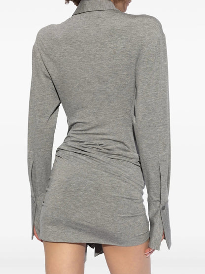 Cut-Out Draped-Detail Grey Mini Dress - Dresses