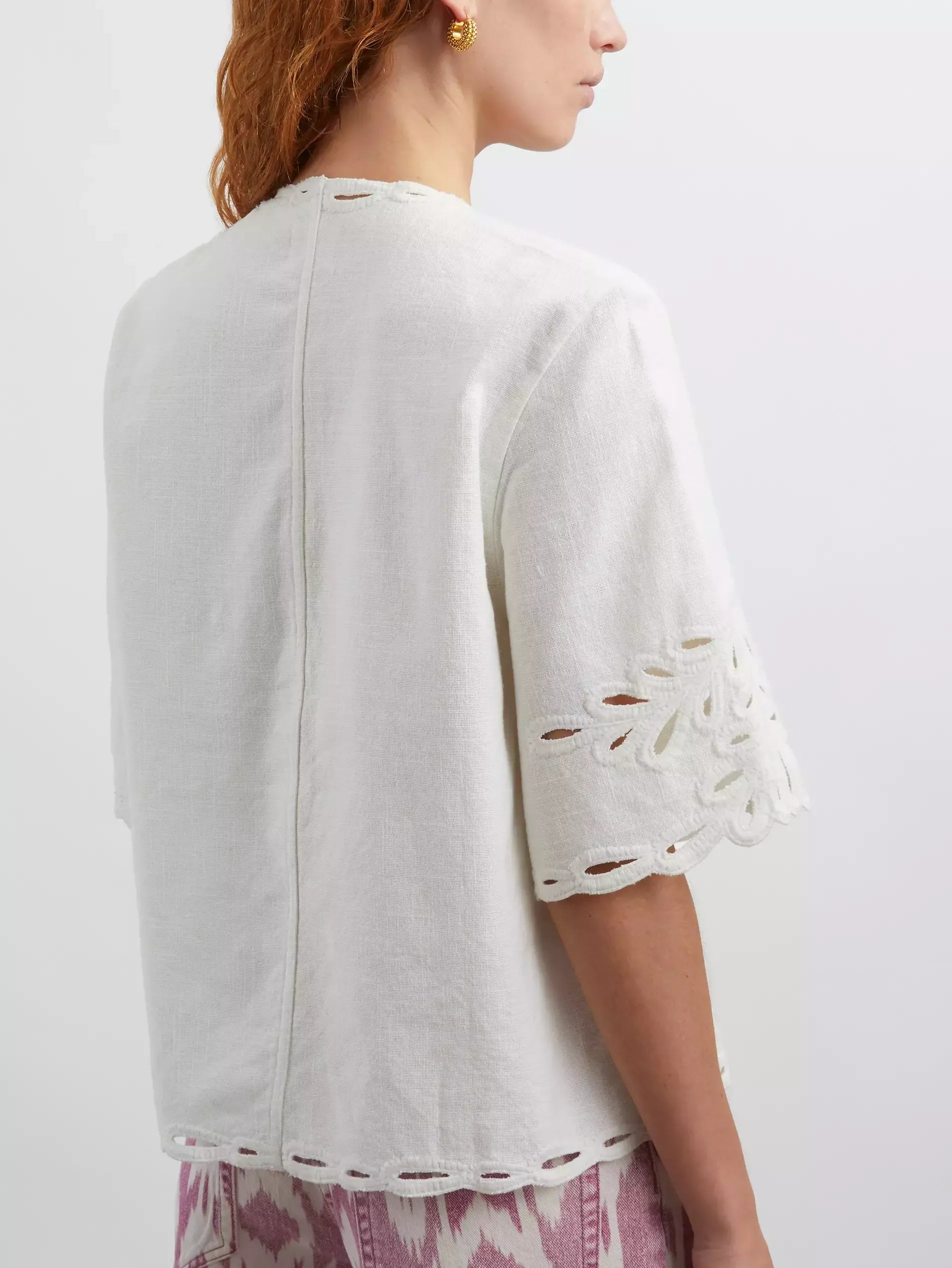 Cut-Out Embroidered Cotton T-Shirt and Short Set - Suits & Sets