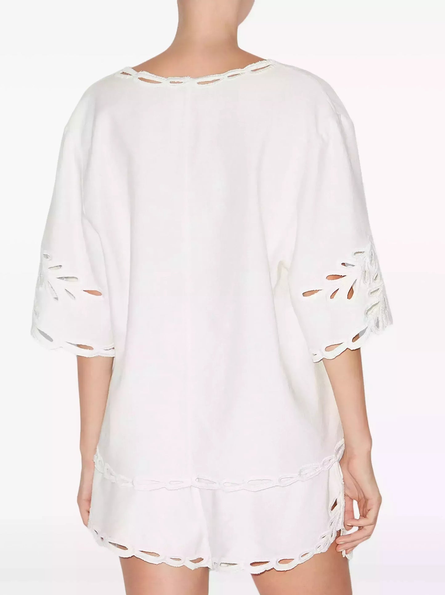 Cut-Out Embroidered Cotton T-Shirt and Short Set - Suits & Sets