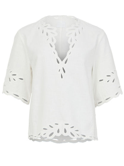 Cut-Out Embroidered Cotton T-Shirt and Short Set - Suits & Sets