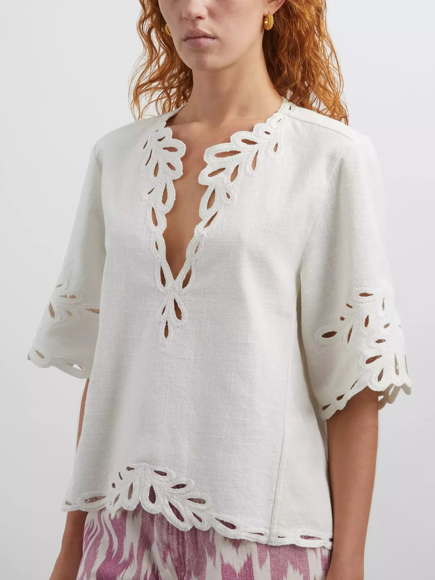 Cut-Out Embroidered Cotton T-Shirt and Short Set - Suits & Sets