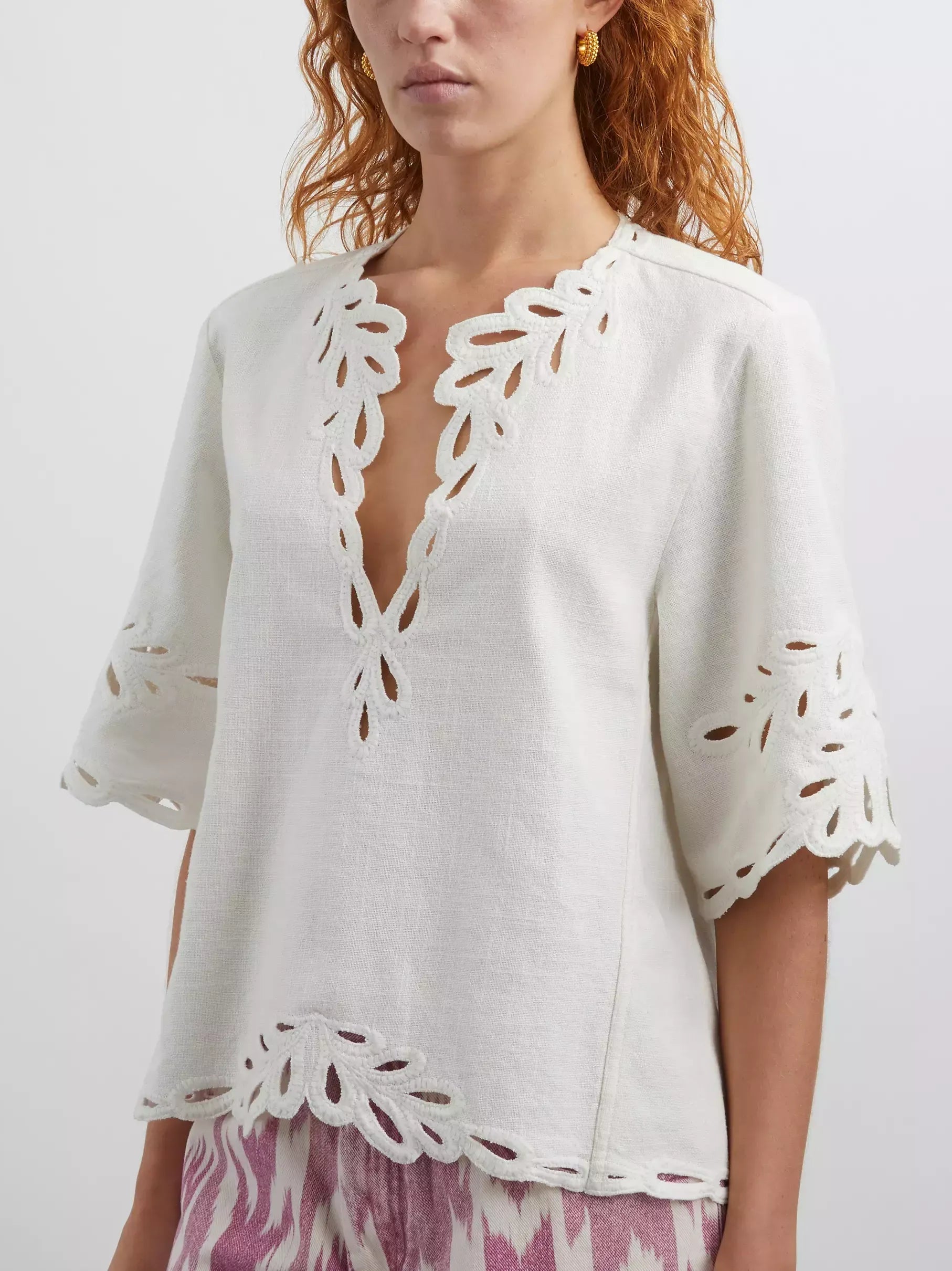 Cut-Out Embroidered Cotton T-Shirt and Short Set - Suits & Sets