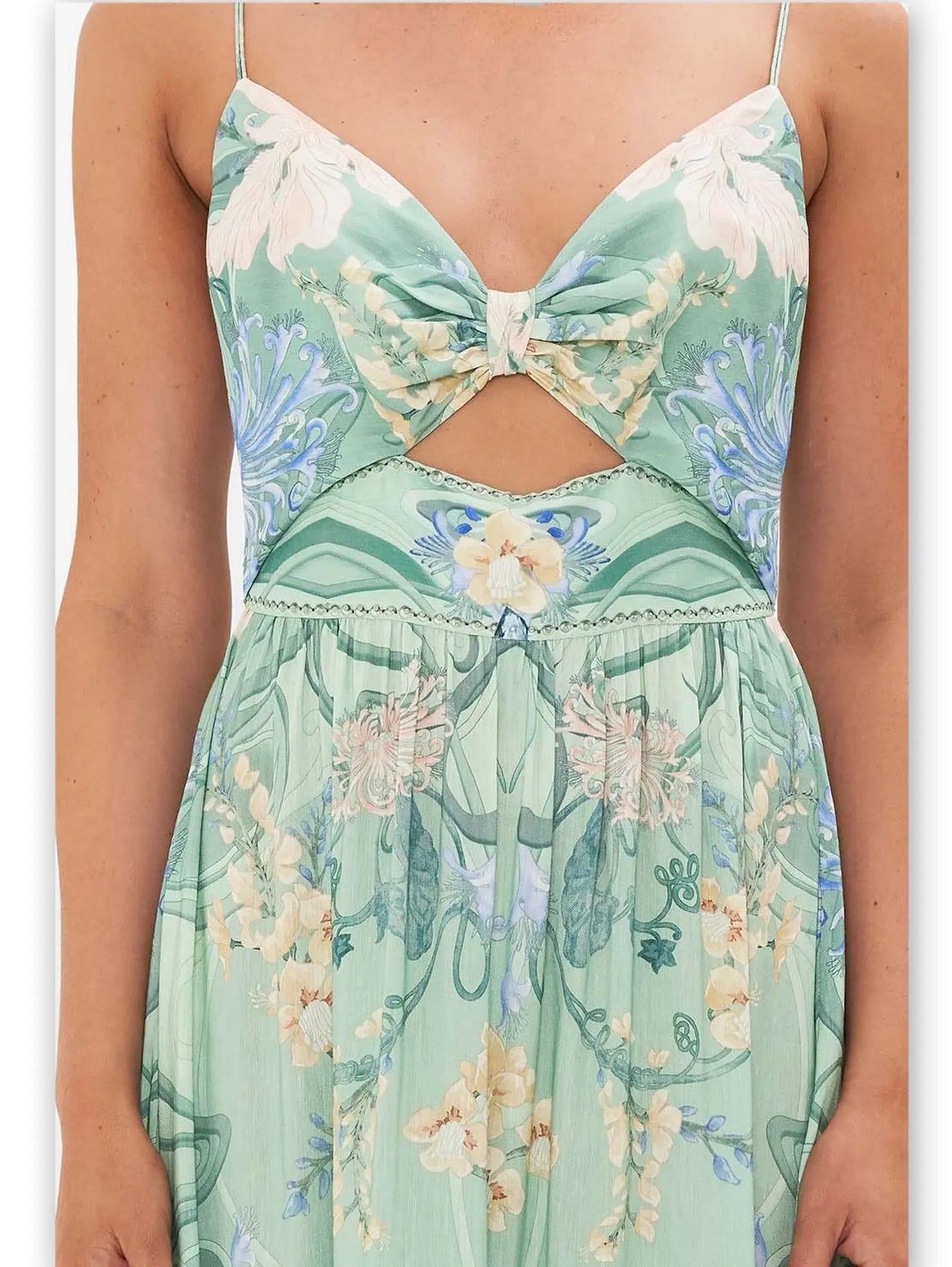 Cut-Out Floral-Print Bodice Dress with Tiered Skirt - Dresses