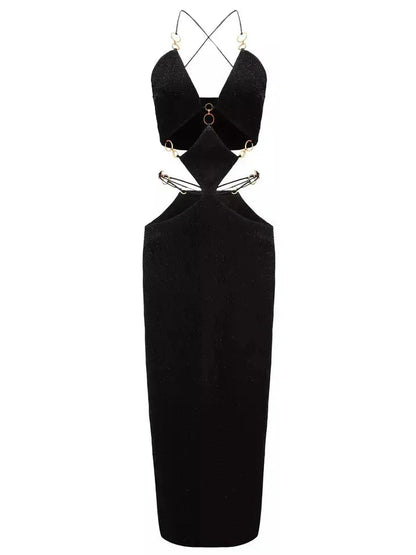 Cut-Out Gold Ring Detailed Dress Black - Dresses