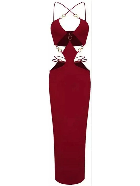 Cut-Out Gold Ring Detailed Dress Wine - small - Dresses