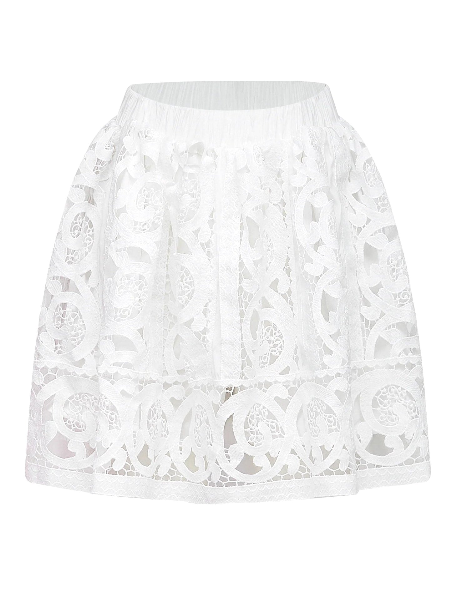 Cut-Out Lace-Embroidered Blouse and Skirt Set - Suits & Sets