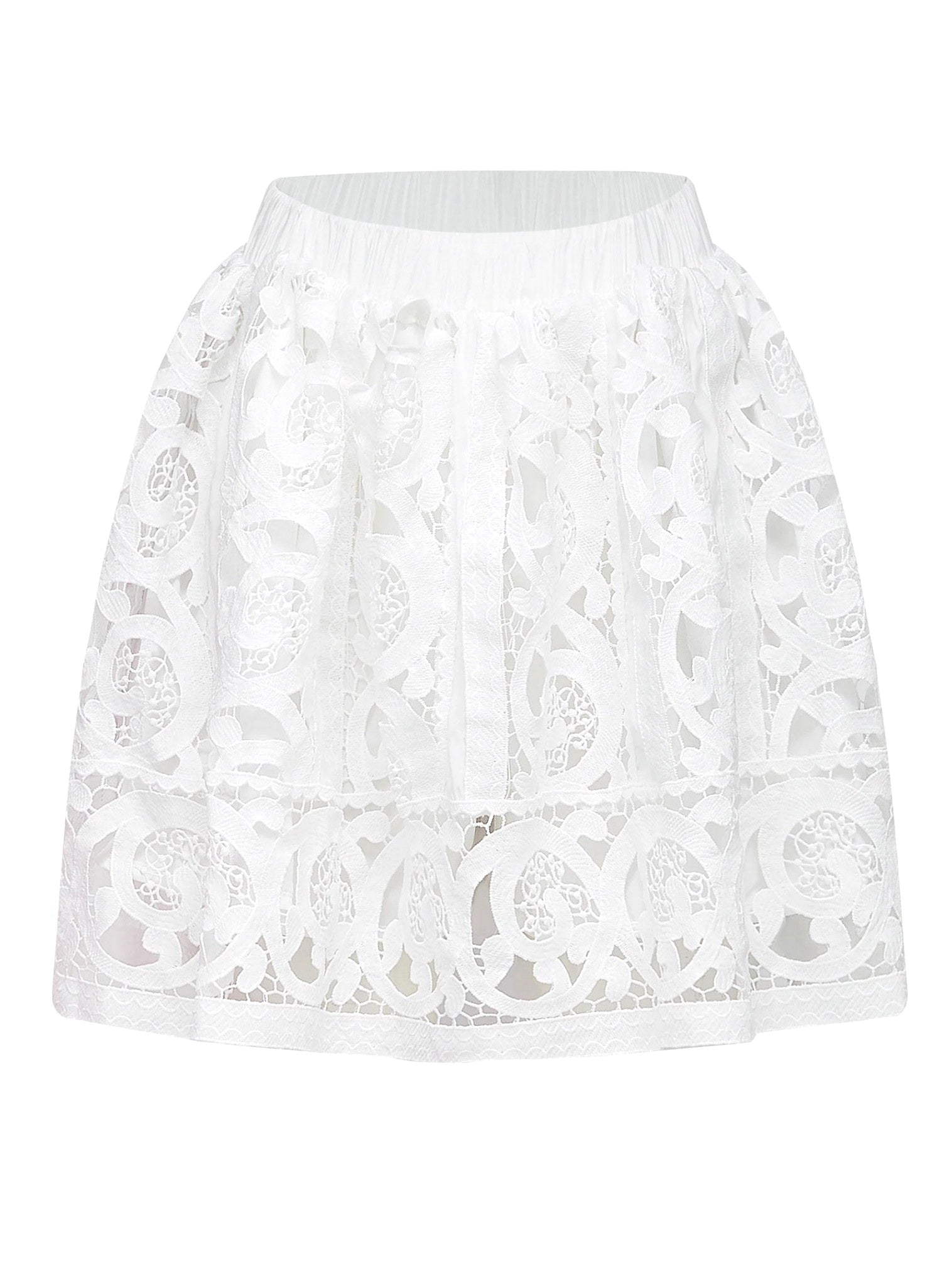 Cut-Out Lace-Embroidered Blouse and Skirt Set - Suits & Sets