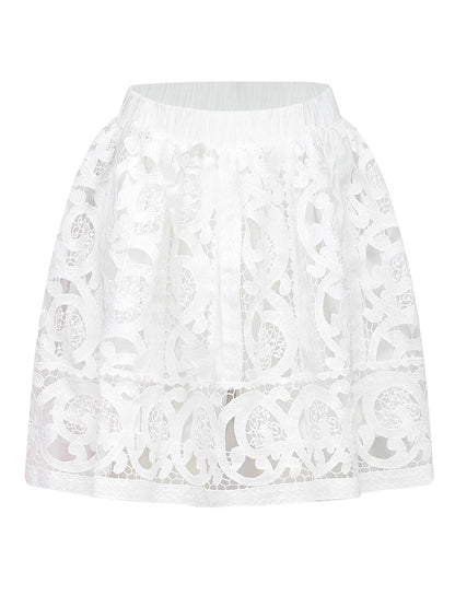 Cut-Out Lace-Embroidered Blouse and Skirt Set - Suits & Sets