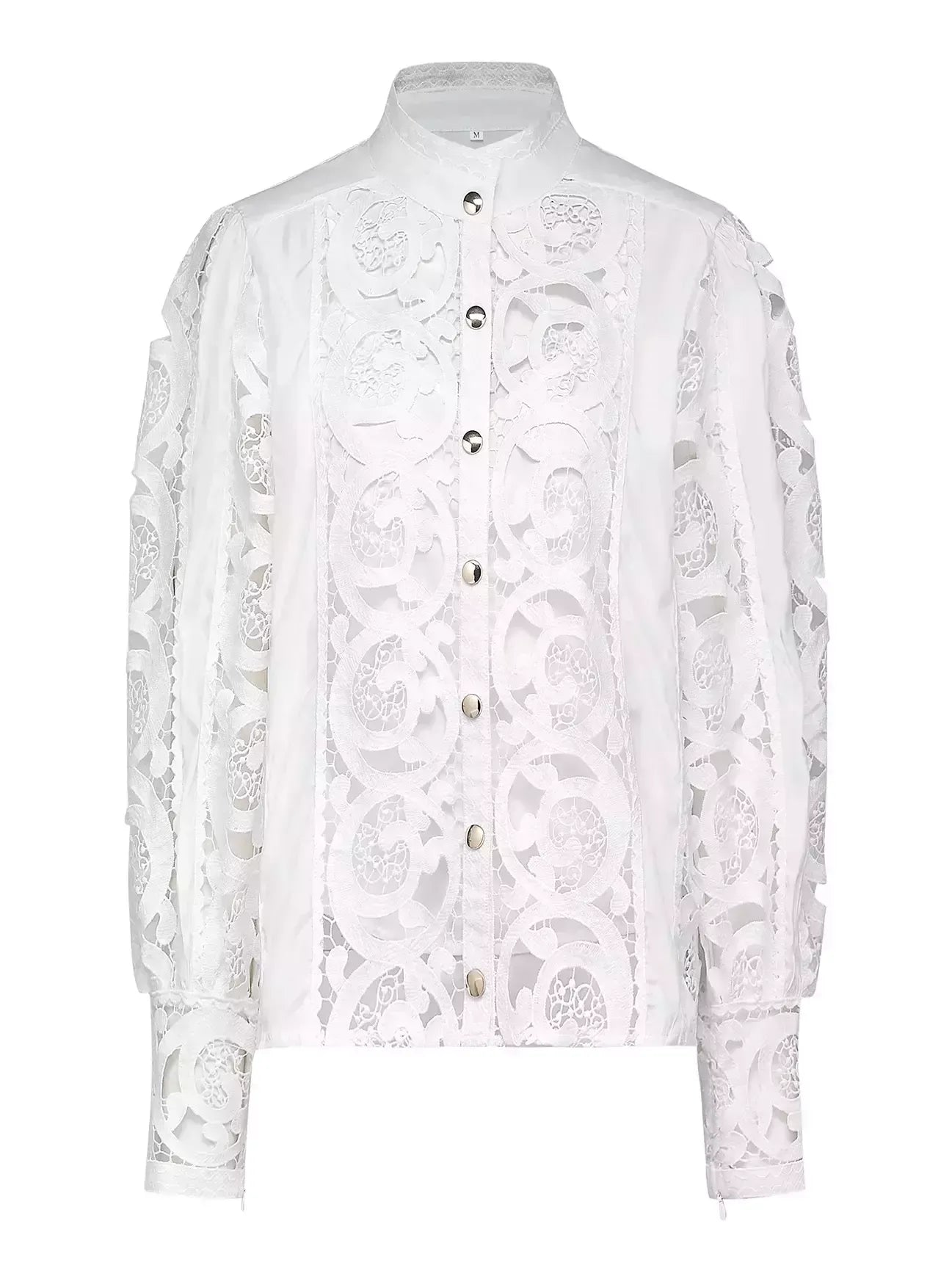 Cut-Out Lace-Embroidered Blouse and Skirt Set - Suits & Sets