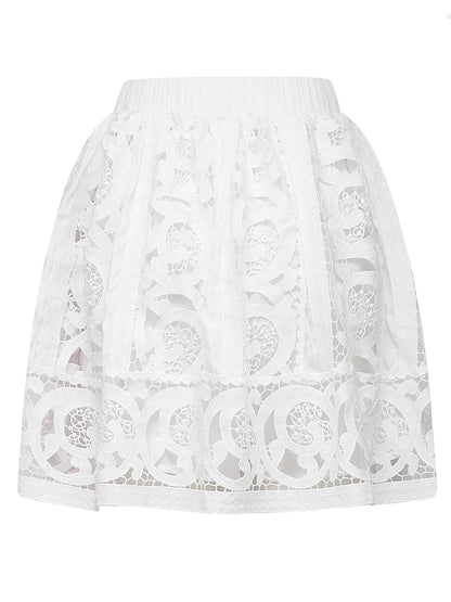 Cut-Out Lace-Embroidered Blouse and Skirt Set - Suits & Sets