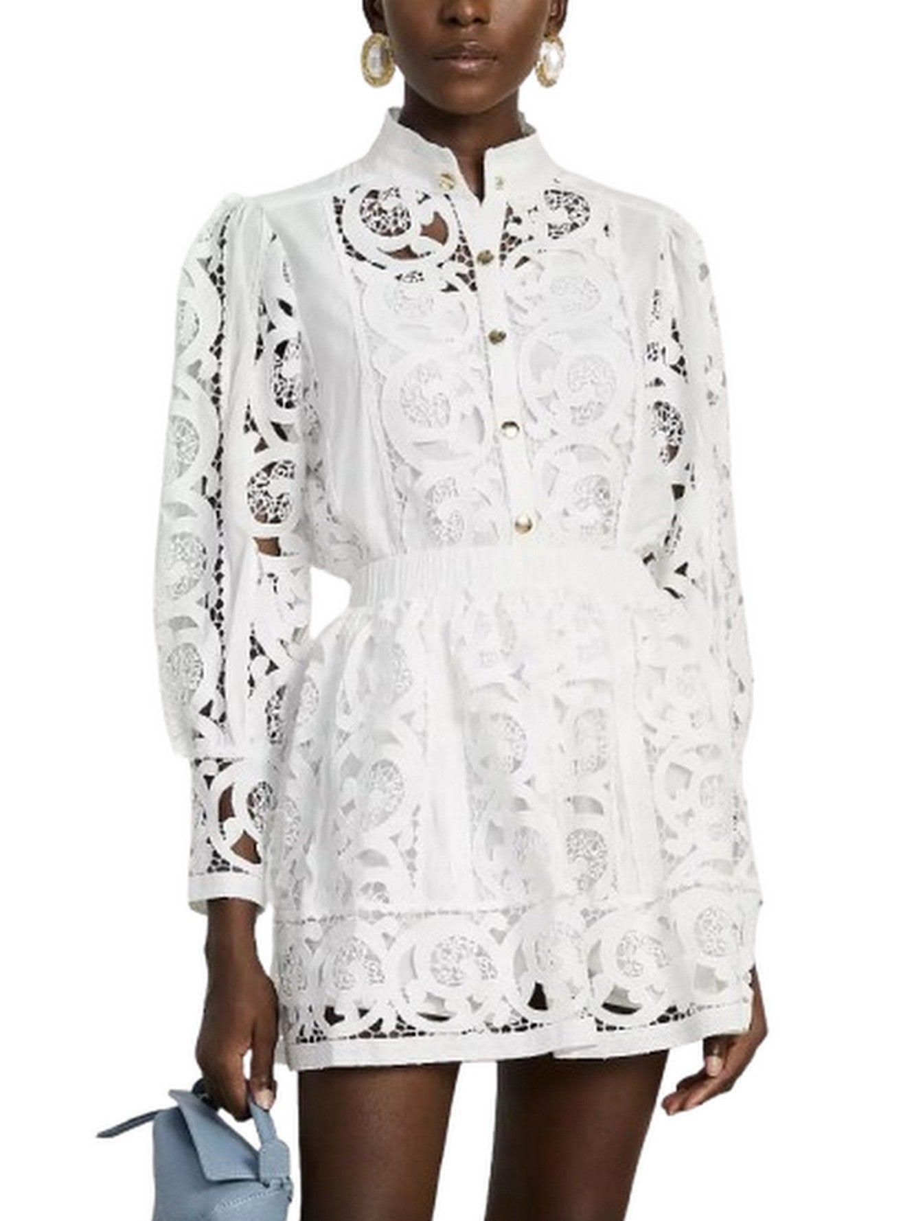 Cut-Out Lace-Embroidered Blouse and Skirt Set - Suits & Sets