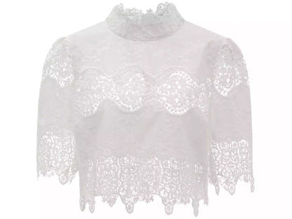 Cut-Out Lace Trim Crop Top and Pant Set - Suits & Sets