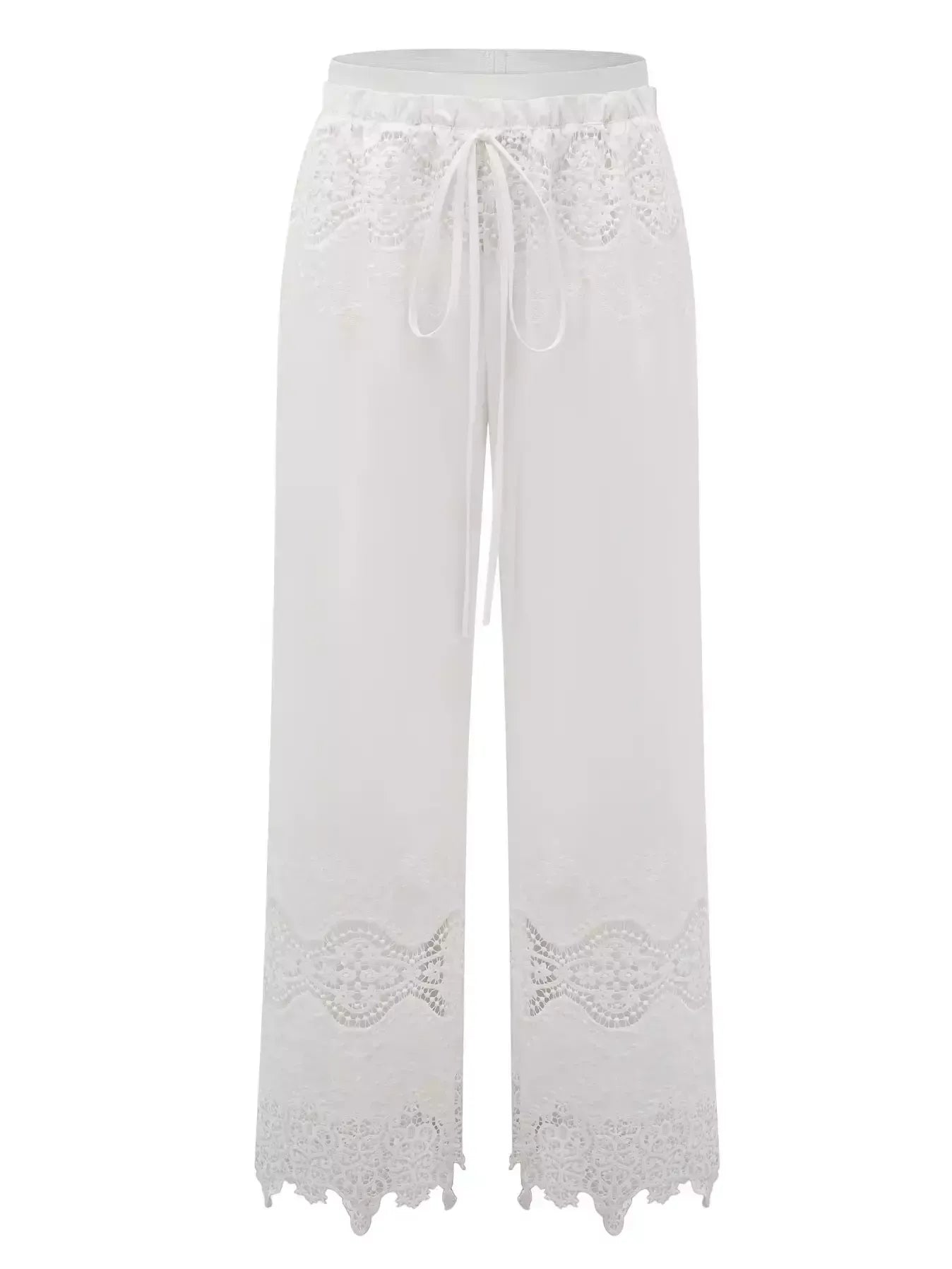 Cut-Out Lace Trim Crop Top and Pant Set - Suits & Sets