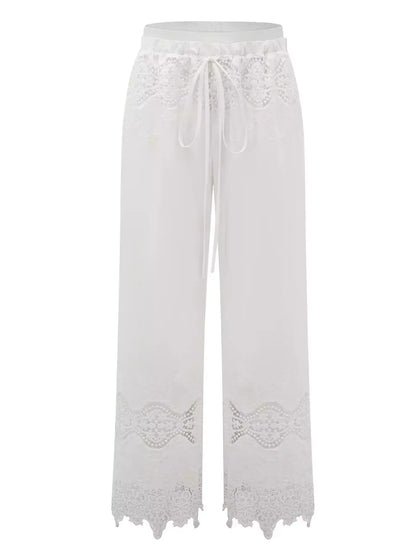 Cut-Out Lace Trim Crop Top and Pant Set - Suits & Sets