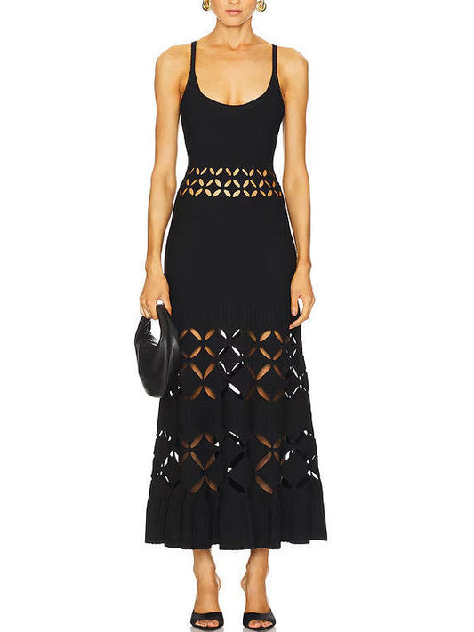 Cut-Out Long Knit Dress in Black - S - Dresses