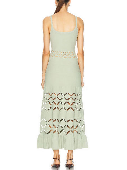 Cut-Out Long Knit Dress in Mint Green - Dresses
