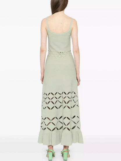 Cut-Out Long Knit Dress in Mint Green - Dresses
