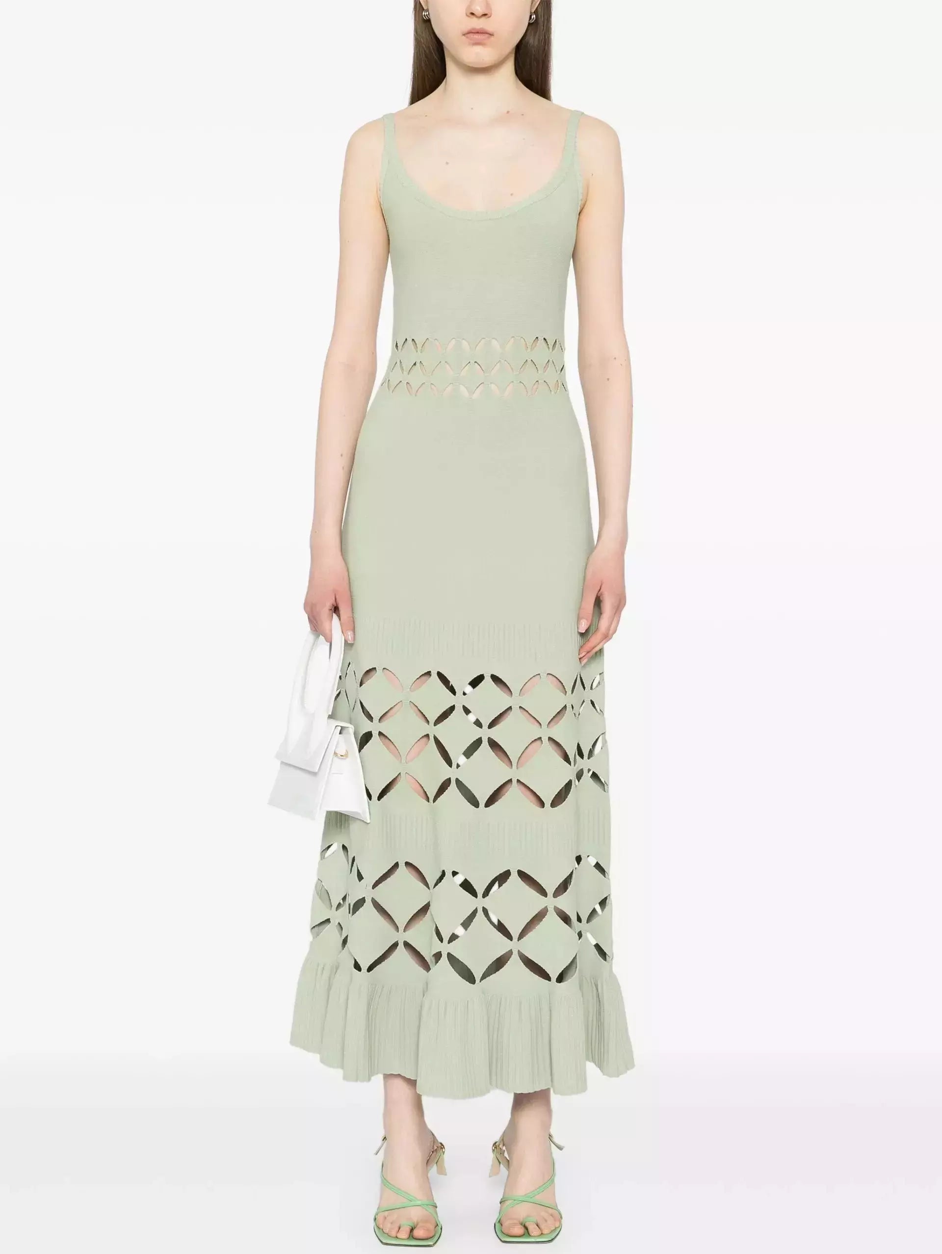 Cut-Out Long Knit Dress in Mint Green - S - Dresses