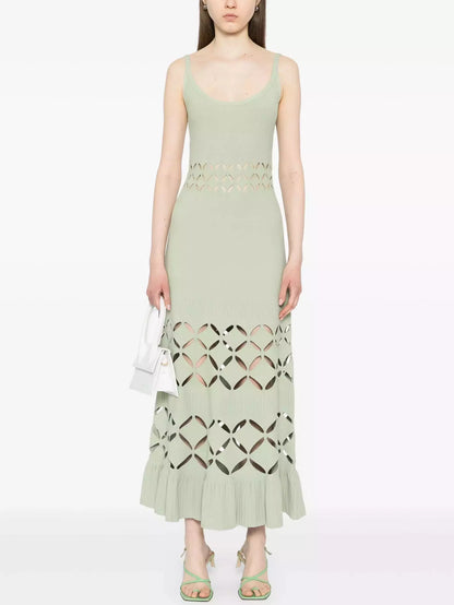 Cut-Out Long Knit Dress in Mint Green - S - Dresses