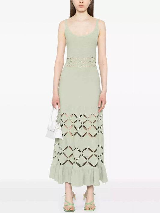 Cut-Out Long Knit Dress in Mint Green - S - Dresses