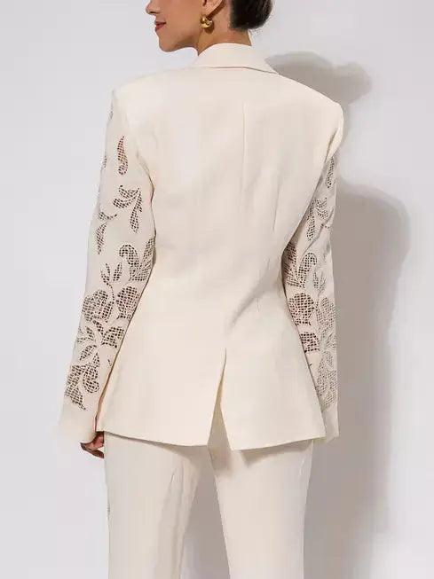 Cut-Out Paisley Embroidered Single-Breasted Blazer - Jackets