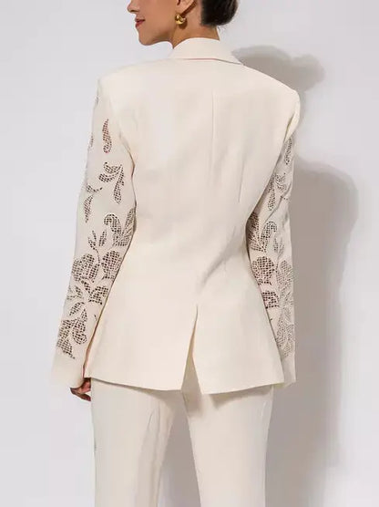 Cut-Out Paisley Embroidered Single-Breasted Blazer - Jackets