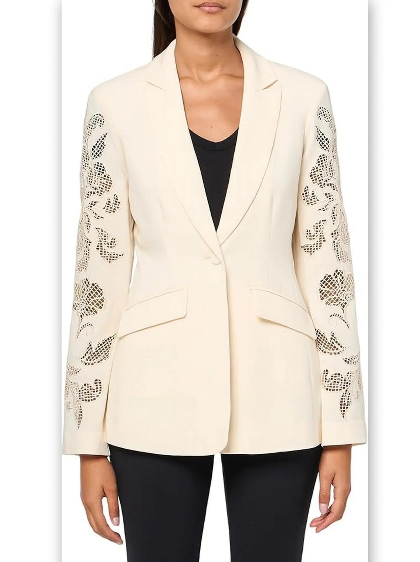 Cut-Out Paisley Embroidered Single-Breasted Blazer - Jackets