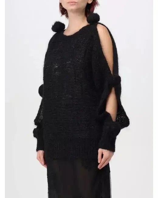 Cut-Out Rose-Applique Mohair-Blend Sweater in Black - Sweaters & Knitwear