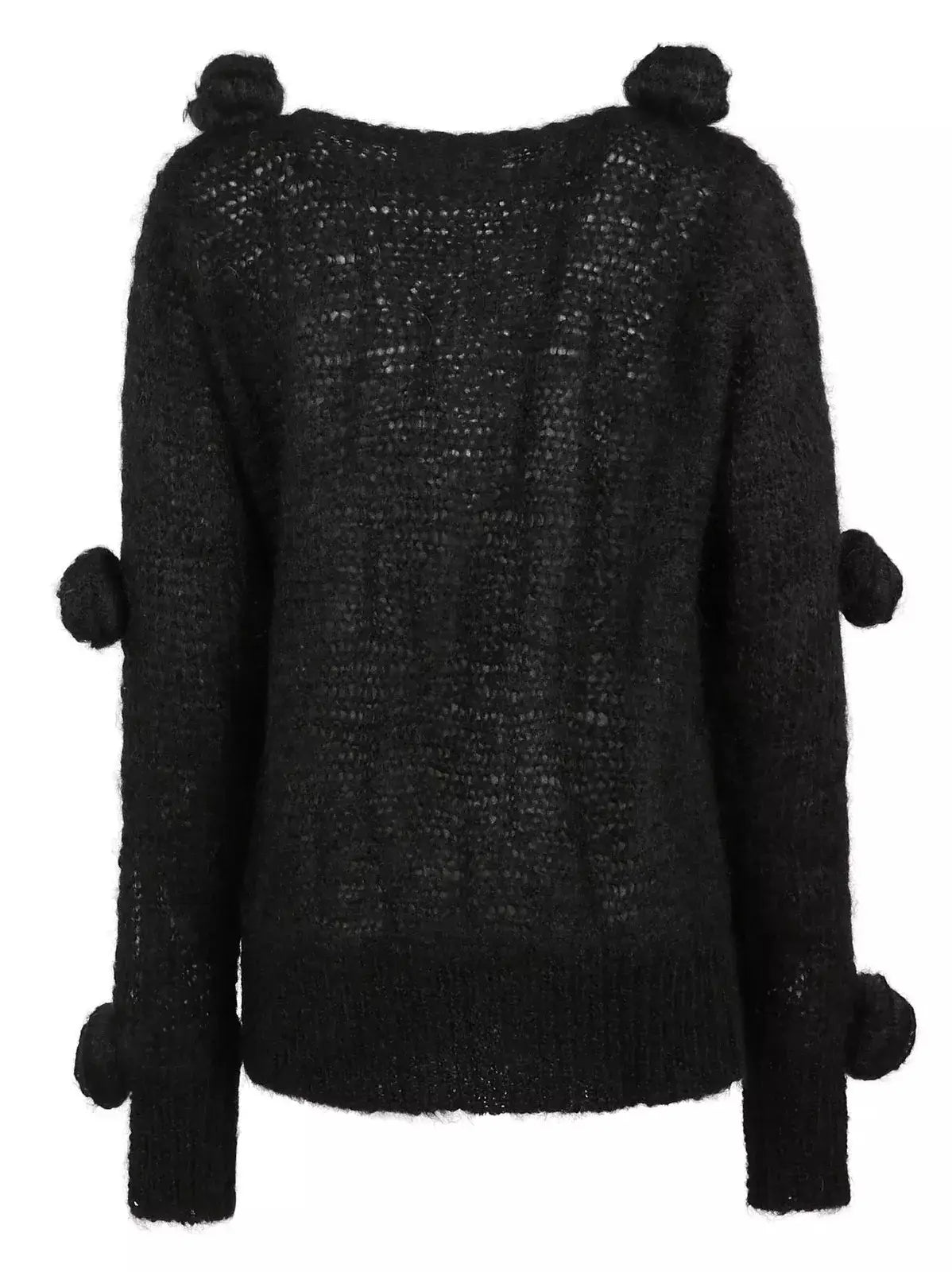 Cut-Out Rose-Applique Mohair-Blend Sweater in Black - Sweaters & Knitwear