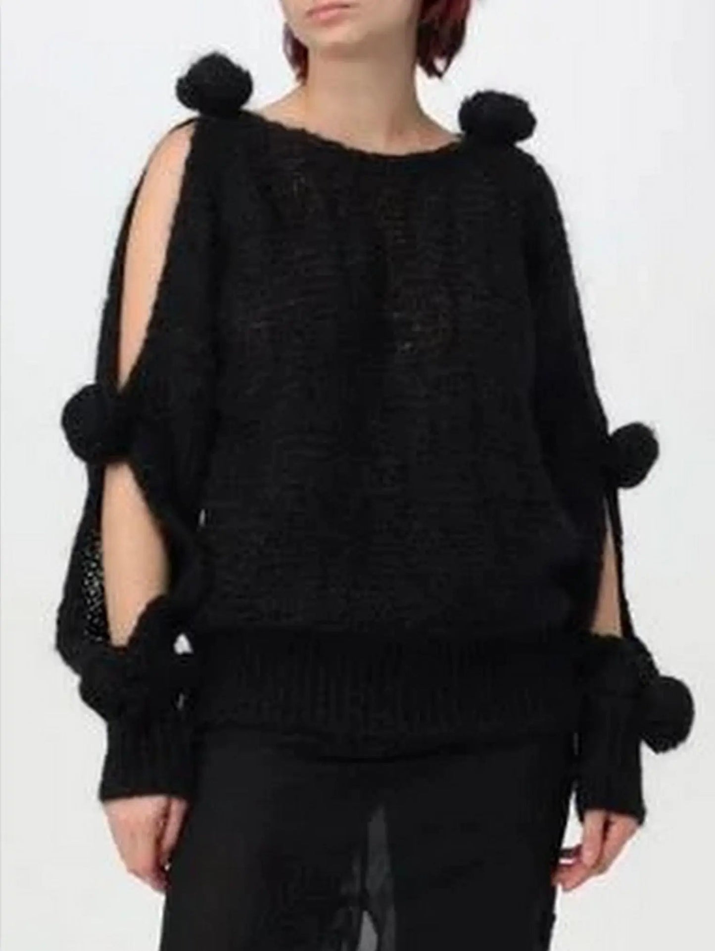 Cut-Out Rose-Applique Mohair-Blend Sweater in Black - Sweaters & Knitwear