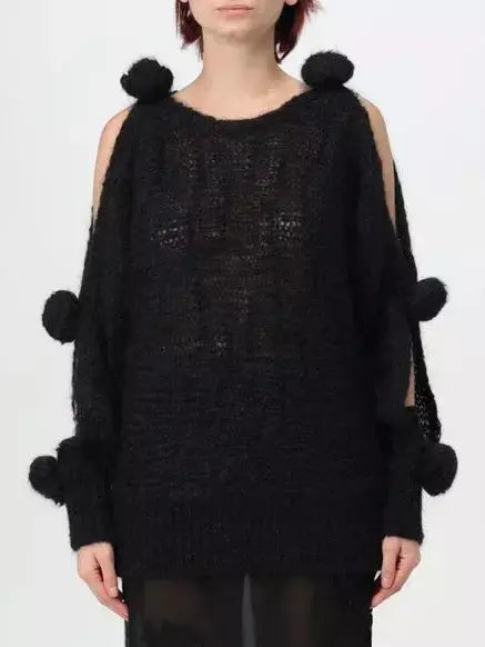 Cut-Out Rose-Applique Mohair-Blend Sweater in Black - Sweaters & Knitwear