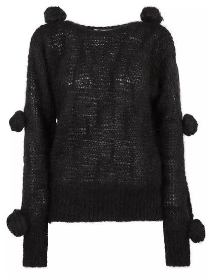 Cut-Out Rose-Applique Mohair-Blend Sweater in Black - Sweaters & Knitwear