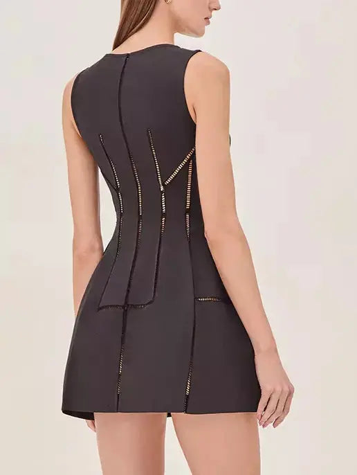 Cut-Out Structured Zip-Front Mini Dress in Black - Dresses