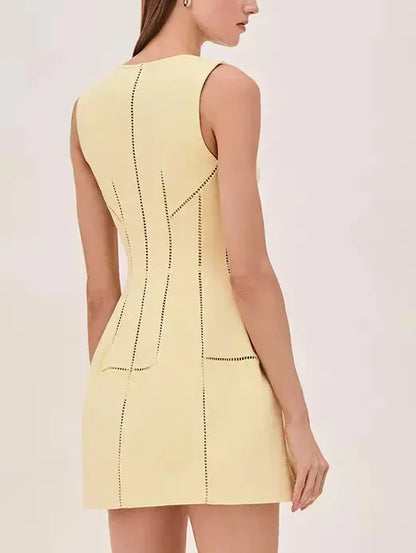 Cut-Out Structured Zip-Front Mini Dress in Yellow - Dresses