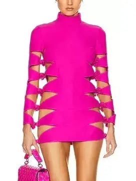 Cutout Bow-Embellished Mini Dress Pink - Dresses