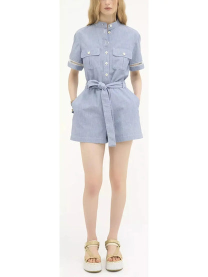 Denim Chambray Short-Sleeve Jumpsuit - Suits & Sets