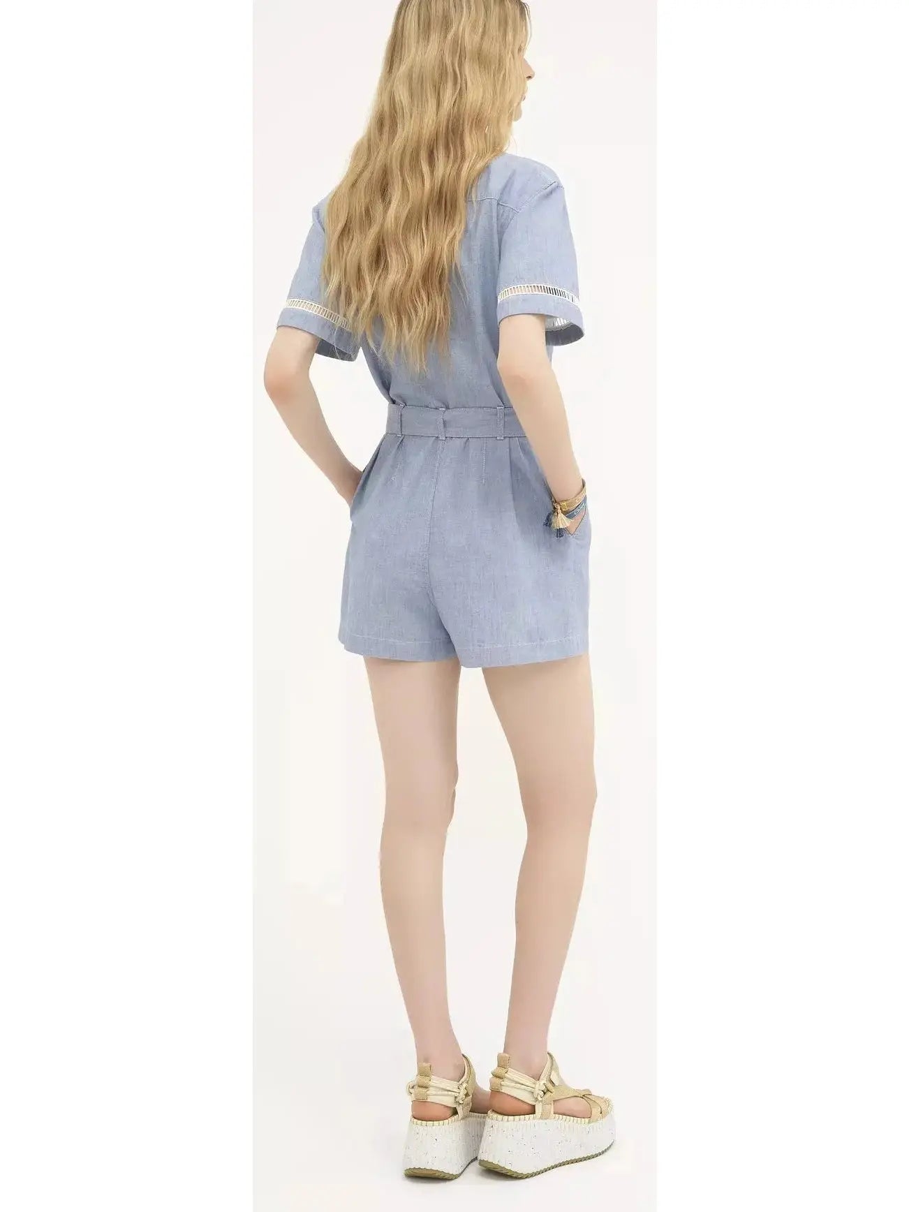 Denim Chambray Short-Sleeve Jumpsuit - Suits & Sets